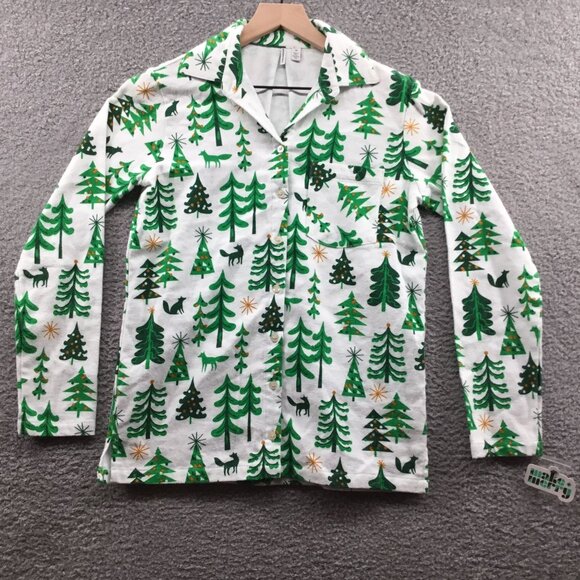 Nordstrom Flannel Winter Print‎ Pajama Top White XS - Picture 1 of 3